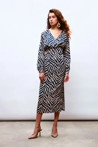 Zebra Desenli Saten Etek - Lacivert-LACİVERT - 5