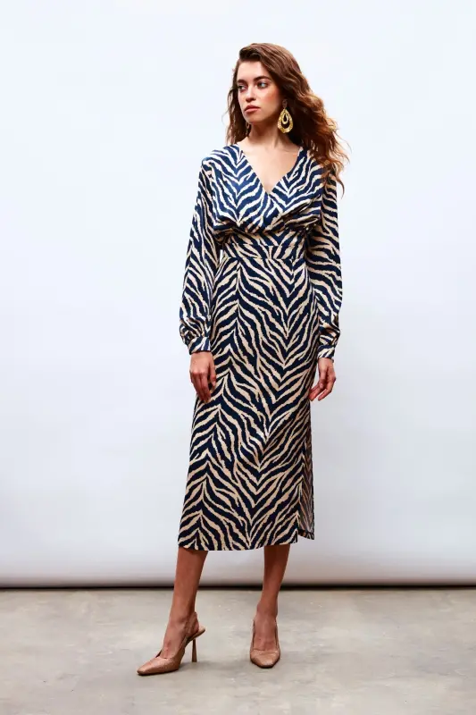 Zebra Desenli Saten Etek - Lacivert-LACİVERT - 5