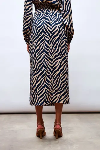 Zebra Desenli Saten Etek - Lacivert-LACİVERT - 8
