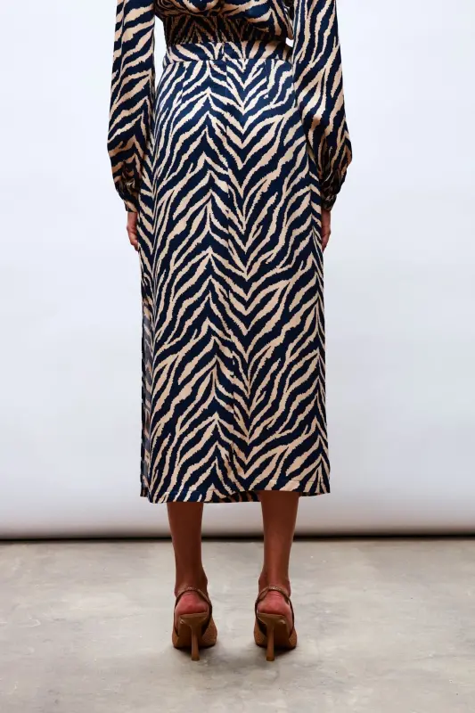 Zebra Desenli Saten Etek - Lacivert-LACİVERT - 8
