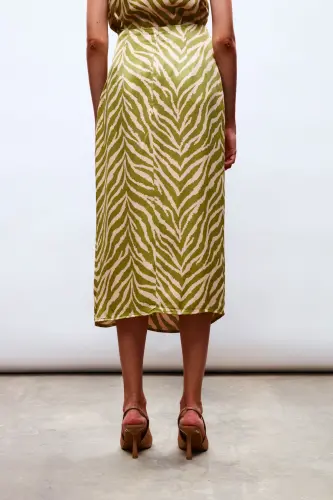 Zebra Desenli Saten Etek - Yağ Yeşili - 7