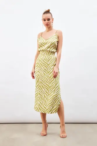 Zebra Desenli Saten Etek - Yağ Yeşili-YAĞ YEŞİLİ - SATEEN (1)