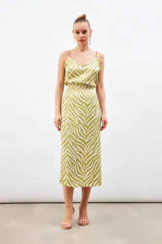 Zebra Desenli Saten Etek - Yağ Yeşili-YAĞ YEŞİLİ - 4