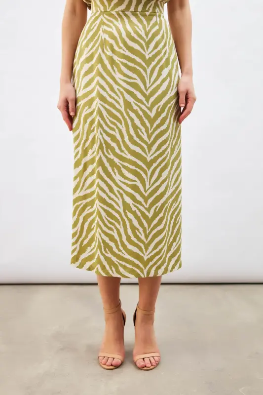 Zebra Desenli Saten Etek - Yağ Yeşili-YAĞ YEŞİLİ - 5