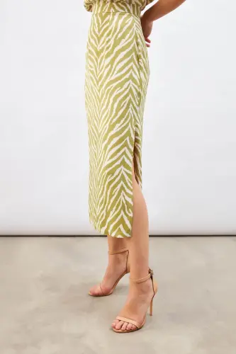 Zebra Desenli Saten Etek - Yağ Yeşili-YAĞ YEŞİLİ - 6