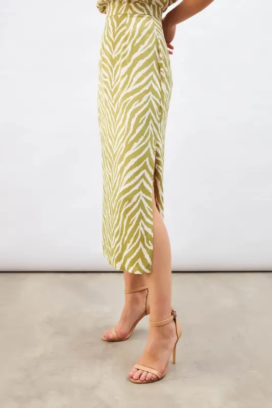 Zebra Desenli Saten Etek - Yağ Yeşili-YAĞ YEŞİLİ - 6