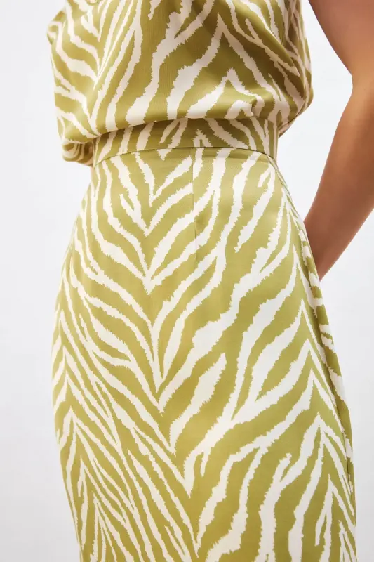 Zebra Desenli Saten Etek - Yağ Yeşili-YAĞ YEŞİLİ - 7
