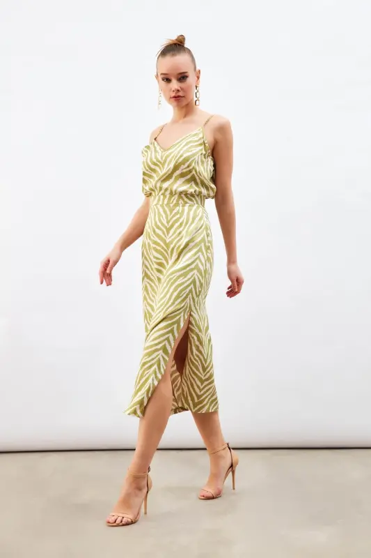 Zebra Desenli Saten Etek - Yağ Yeşili-YAĞ YEŞİLİ - SATEEN