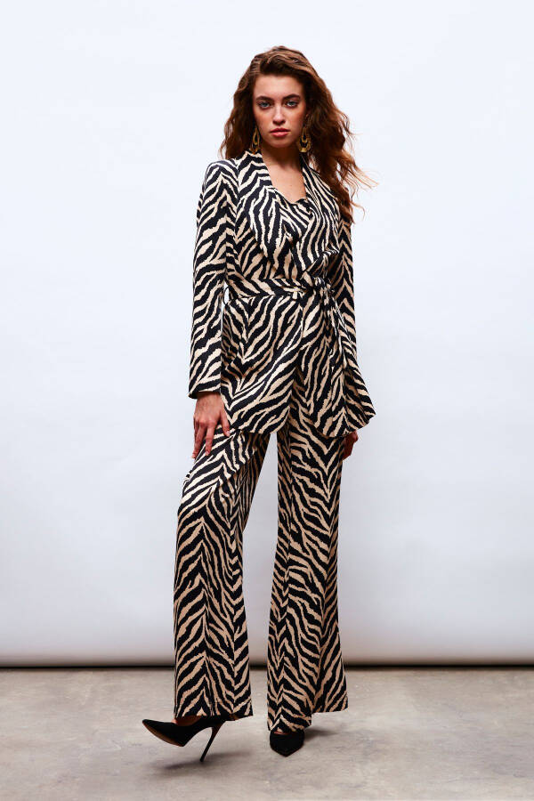 Zebra Desenli Saten Pantolon - SİYAH - 3