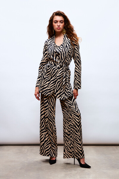 Zebra Desenli Saten Pantolon - SİYAH - 10