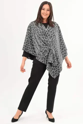 Zebra Pattern Glitter Shawl Poncho - 1