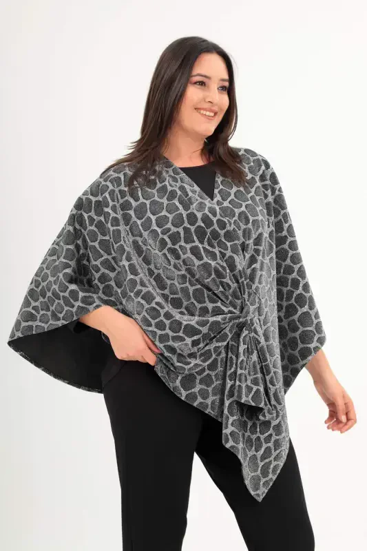 Zebra Pattern Glitter Shawl Poncho - 2