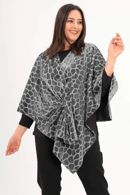 Zebra Pattern Glitter Shawl Poncho - 3