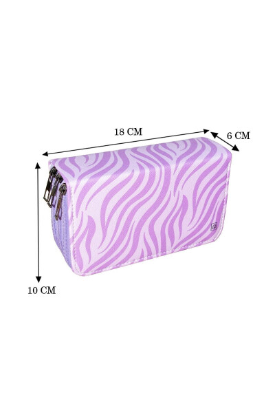 Zebra Pattern Lilac Vegan Leather Three Compartment Pencil Case (PENCIL CASE) - 9