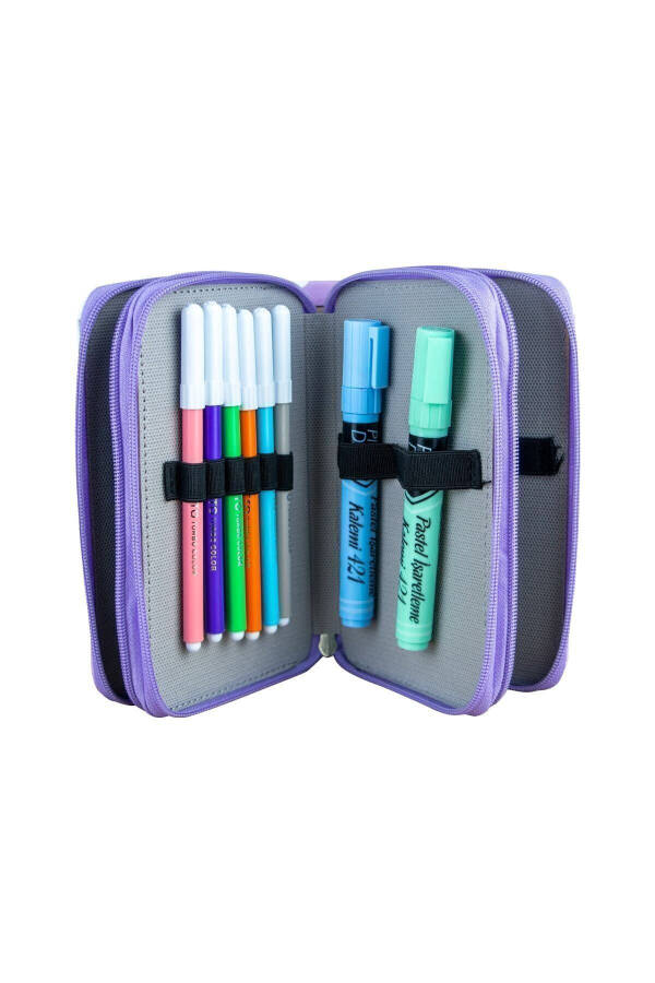 Zebra Pattern Lilac Vegan Leather Three Compartment Pencil Case (PENCIL CASE) - 11
