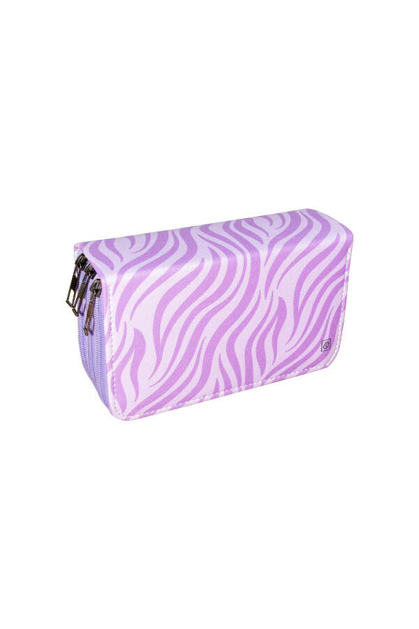 Zebra Pattern Lilac Vegan Leather Three Compartment Pencil Case (PENCIL CASE) - 13