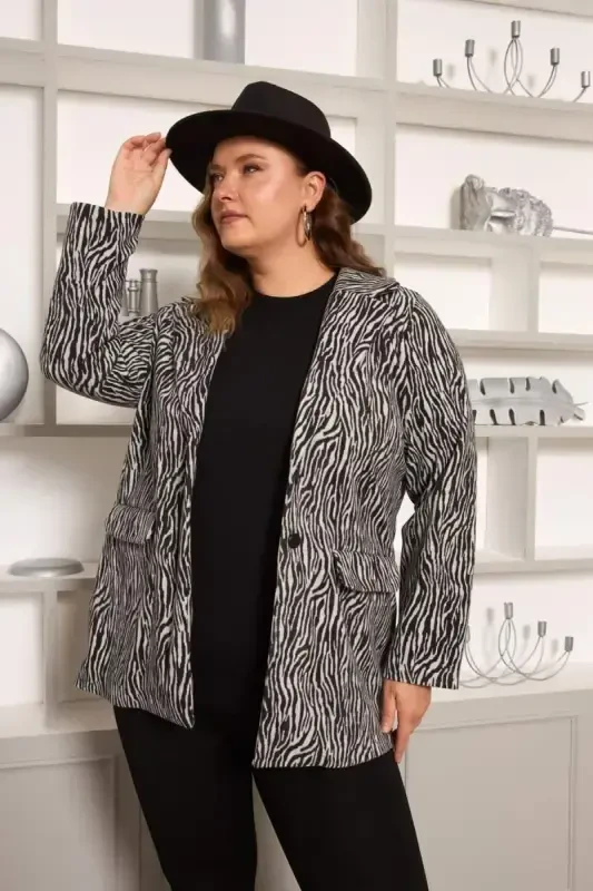 Zebra Print Plus Size Jacket Grey - 3