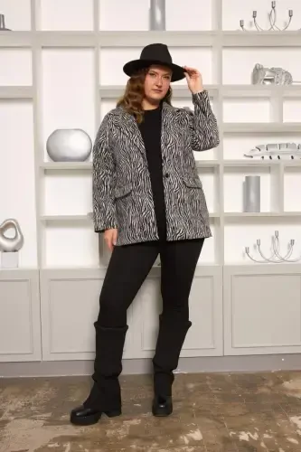 Zebra Print Plus Size Jacket Grey - 5