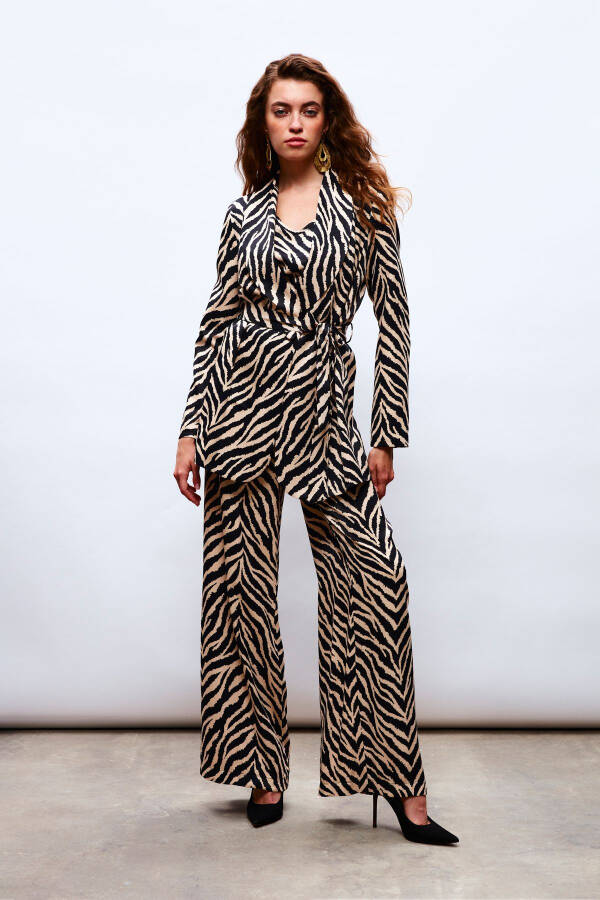 Zebra Print Satin Pants - BLACK - 2