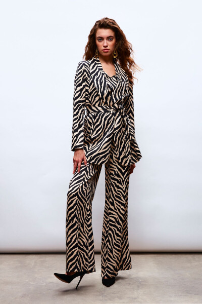 Zebra Print Satin Pants - BLACK - 3