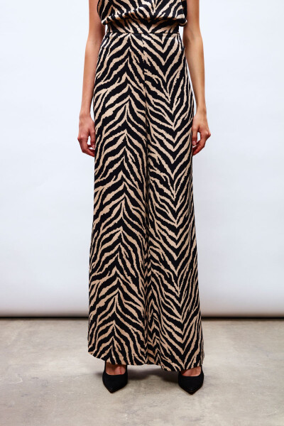 Zebra Print Satin Pants - BLACK - 6