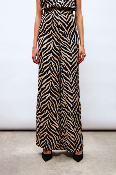 Zebra Print Satin Pants - BLACK - 14