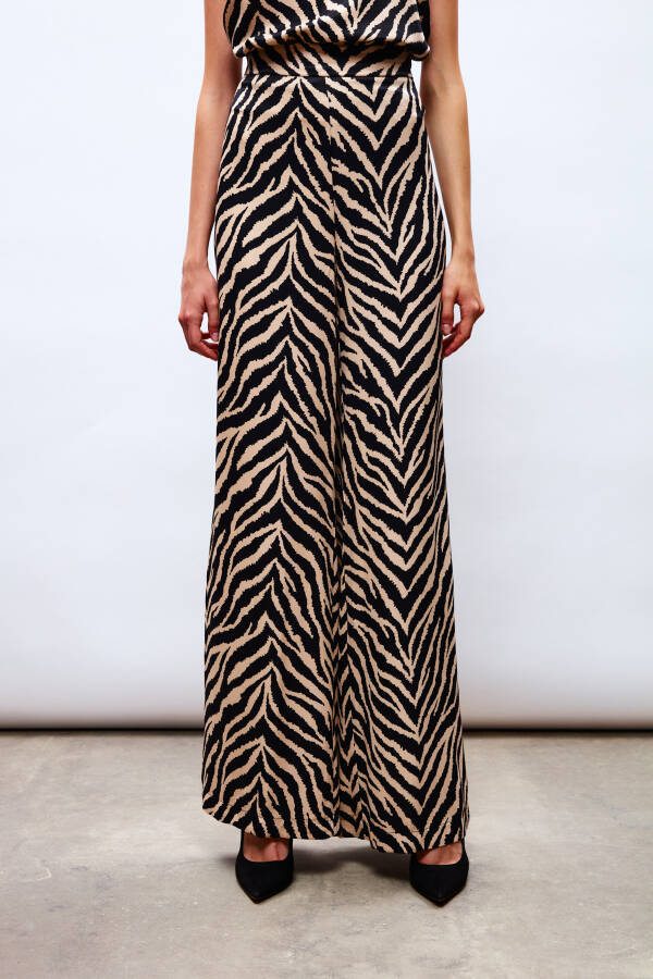 Zebra Print Satin Pants - BLACK - 14