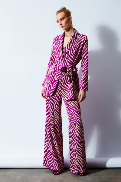 Zebra Print Satin Pants - Fuchsia - 1