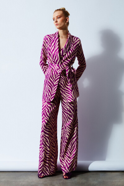 Zebra Print Satin Pants - Fuchsia - 2