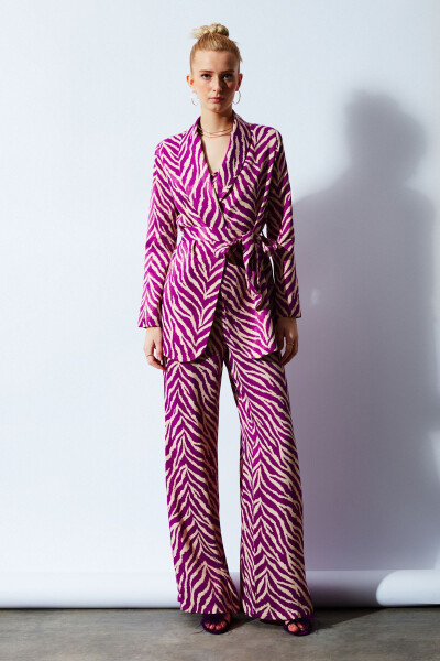 Zebra Print Satin Pants - Fuchsia - 3