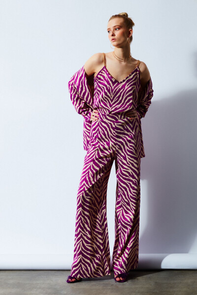 Zebra Print Satin Pants - Fuchsia - 4