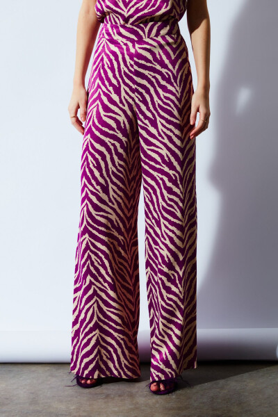 Zebra Print Satin Pants - Fuchsia - 5