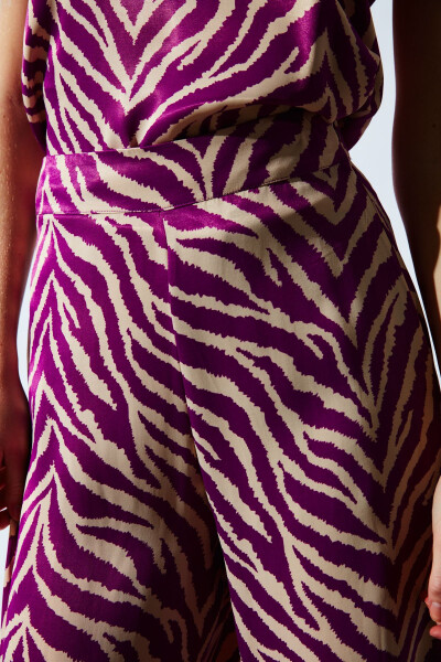 Zebra Print Satin Pants - Fuchsia - 6