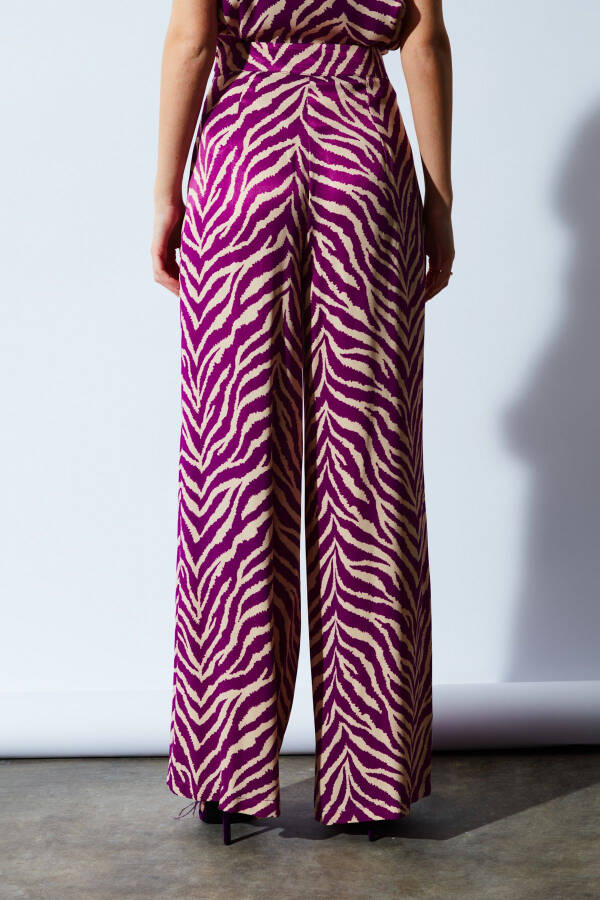 Zebra Print Satin Pants - Fuchsia - 7