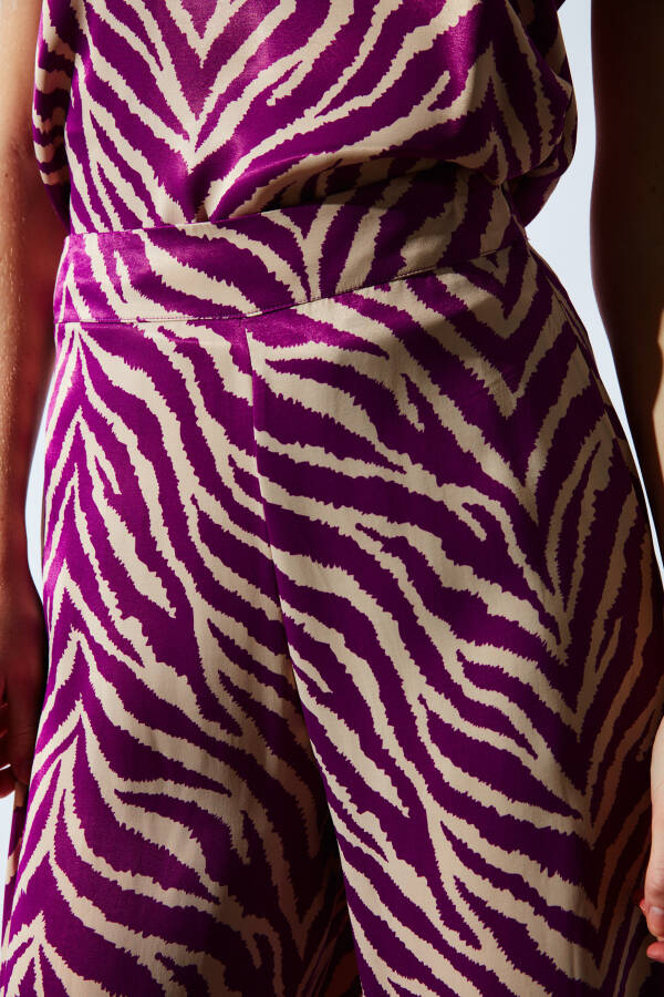 Zebra Print Satin Pants - Fuchsia - 13