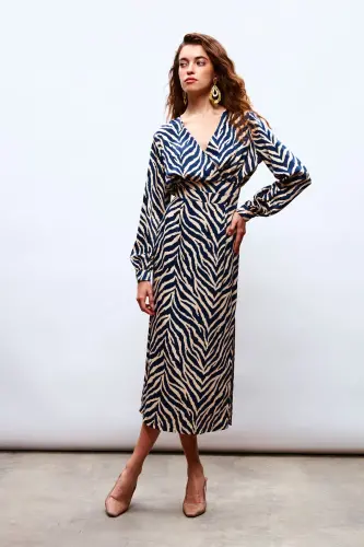 Zebra Print Satin Skirt - NAVY - 1