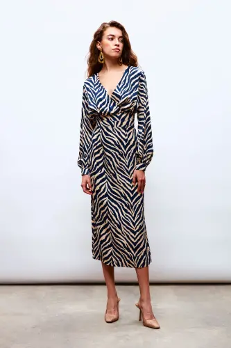 Zebra Print Satin Skirt - NAVY - 4