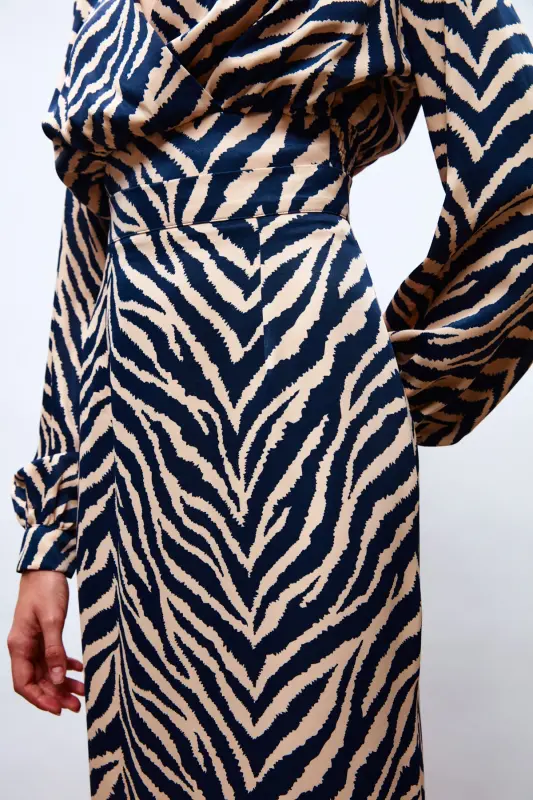 Zebra Print Satin Skirt - NAVY - 6