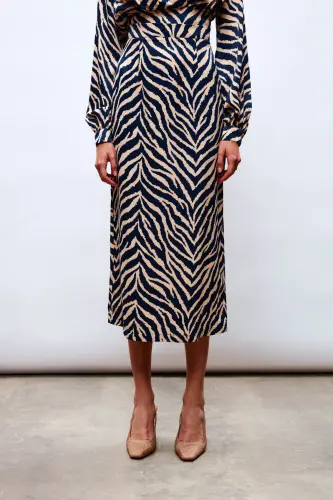 Zebra Print Satin Skirt - NAVY - 7