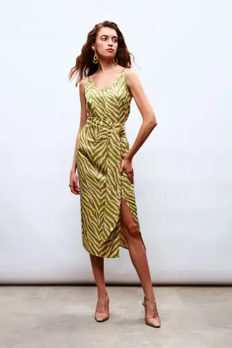 Zebra Print Satin Skirt - Olive Green - 4