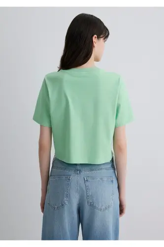 Зеленая Crop Basic Футболка Crop / Короткий Крой 1613072- - 5