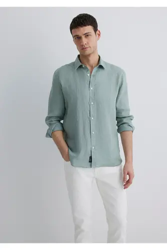Зеленая льняная рубашка Slim Fit / Узкий крой 0211466-70 