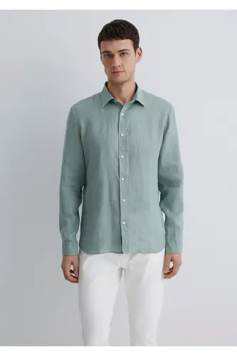 Зеленая льняная рубашка Slim Fit / Узкий крой 0211466-70 - 3