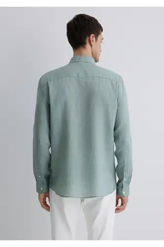 Зеленая льняная рубашка Slim Fit / Узкий крой 0211466-70 - 4