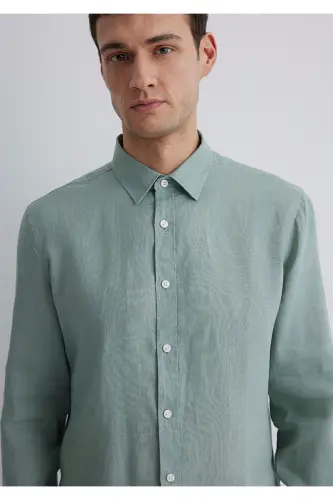 Зеленая льняная рубашка Slim Fit / Узкий крой 0211466-70 - 5