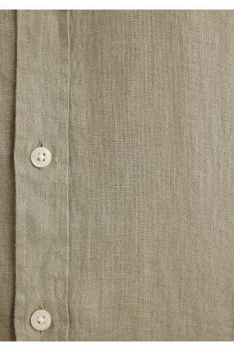 Зеленая Льняная Рубашка Slim Fit / Узкий Крой 0211466-71 - 7