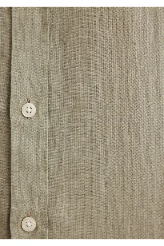 Зеленая Льняная Рубашка Slim Fit / Узкий Крой 0211466-71 - 7