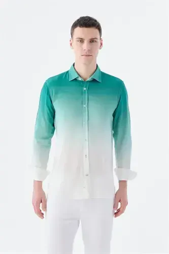 Зелёная рубашка Comfort Fit с пуговицами на воротнике, не требующая глажки. - 1