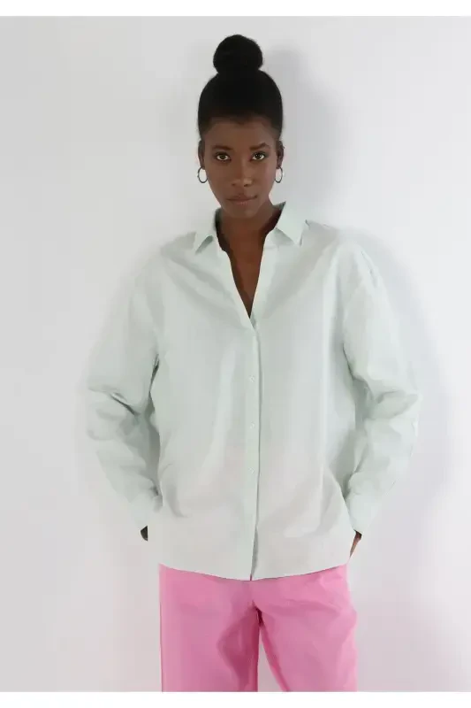 Зеленая рубашка с длинным рукавом для женщин, regular fit - 5