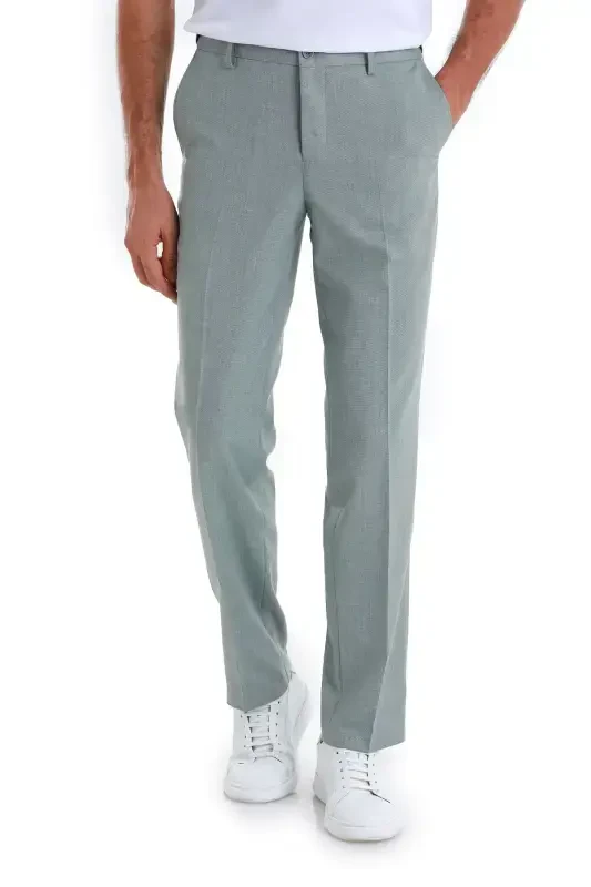 Зелёные штаны прямого кроя с узором и боковыми карманами - 1